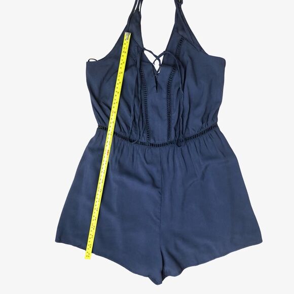 Blue Rain Romper XS Navy V Neck Short Boho Crisscross Short Zipper Sleeveless - Picture 5 of 9